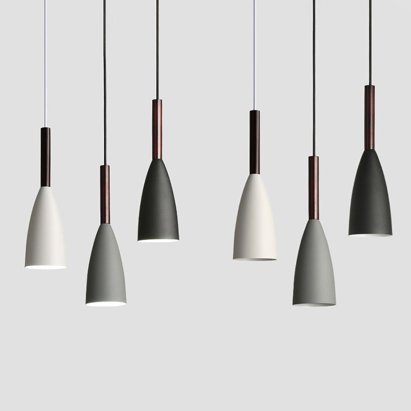 Modern Concise Macaron Pendant Light Wooden Cone Hanging Lamp with Wrought Iron Shade