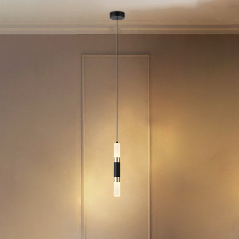 Acrylic Black LED Pendant Light in Modern Style Aluminium Cylindroid Hanging Lamp for Bedroom