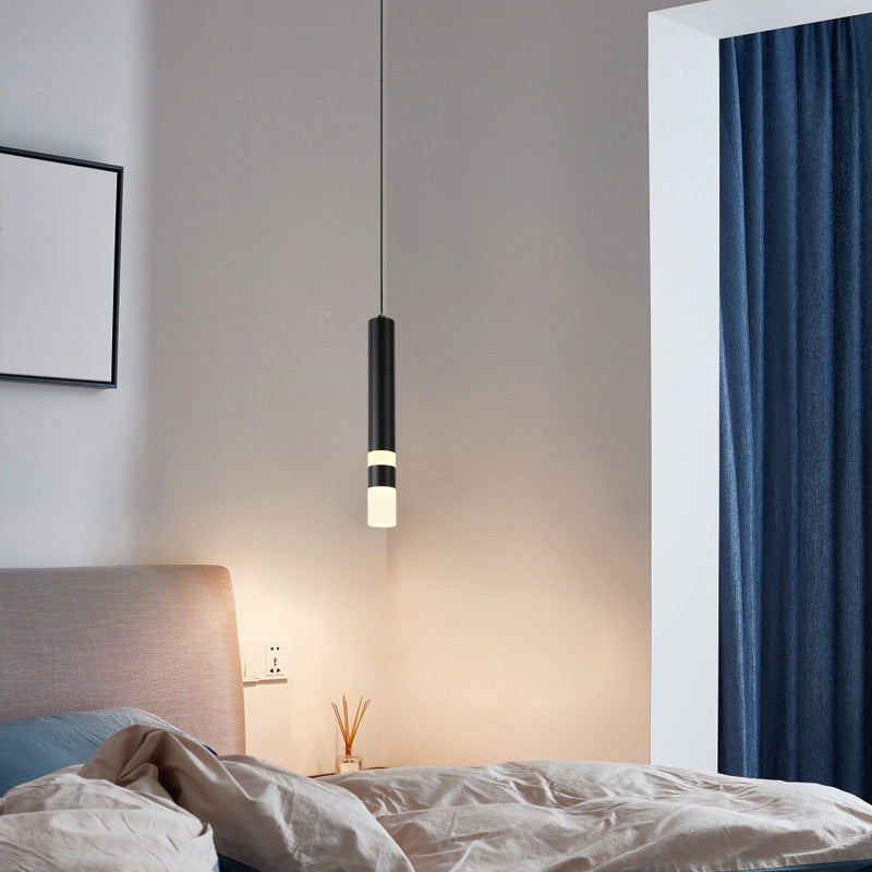 Acrylic Black LED Pendant Light in Modern Style Aluminium Cylindroid Hanging Lamp for Bedroom