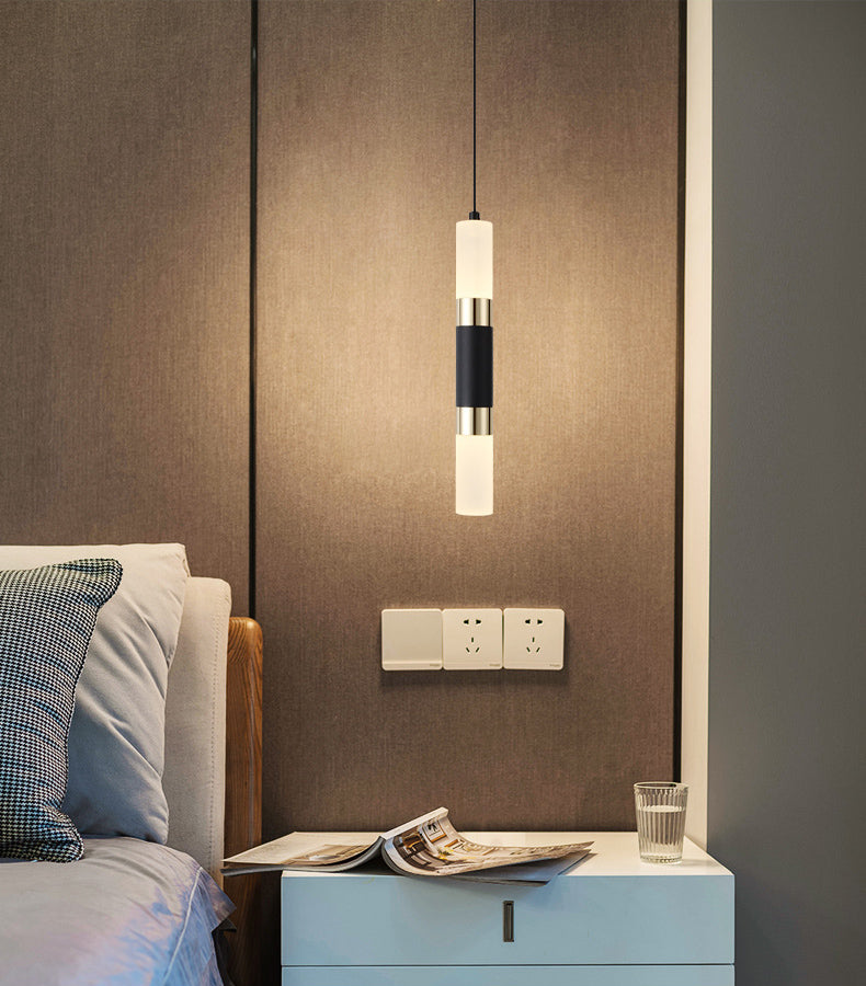 Acrylic Black LED Pendant Light in Modern Style Aluminium Cylindroid Hanging Lamp for Bedroom
