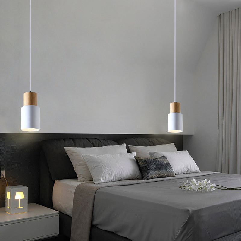 Makkaron -einzelne Anhänger Licht im modernen präzisen Stil Holzzylindroid -Hängelampe mit Eisenschatten