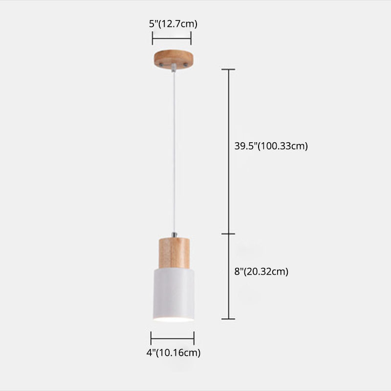Makkaron -einzelne Anhänger Licht im modernen präzisen Stil Holzzylindroid -Hängelampe mit Eisenschatten