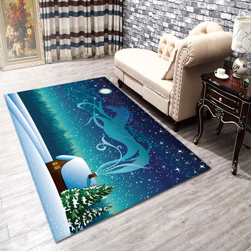 Creative Snowmen Carpet Polyester Area Rug Non-Slip Backing Indoor Carpet for Home Decoration