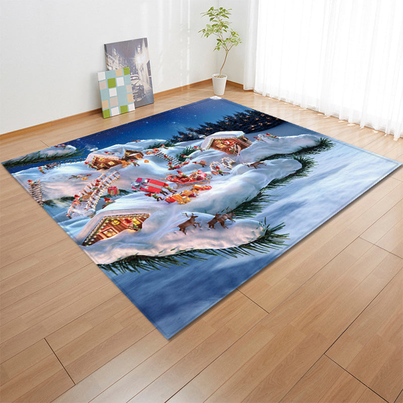 Creative Snowmen Carpet Polyester Area Rug Non-Slip Backing Indoor Carpet for Home Decoration