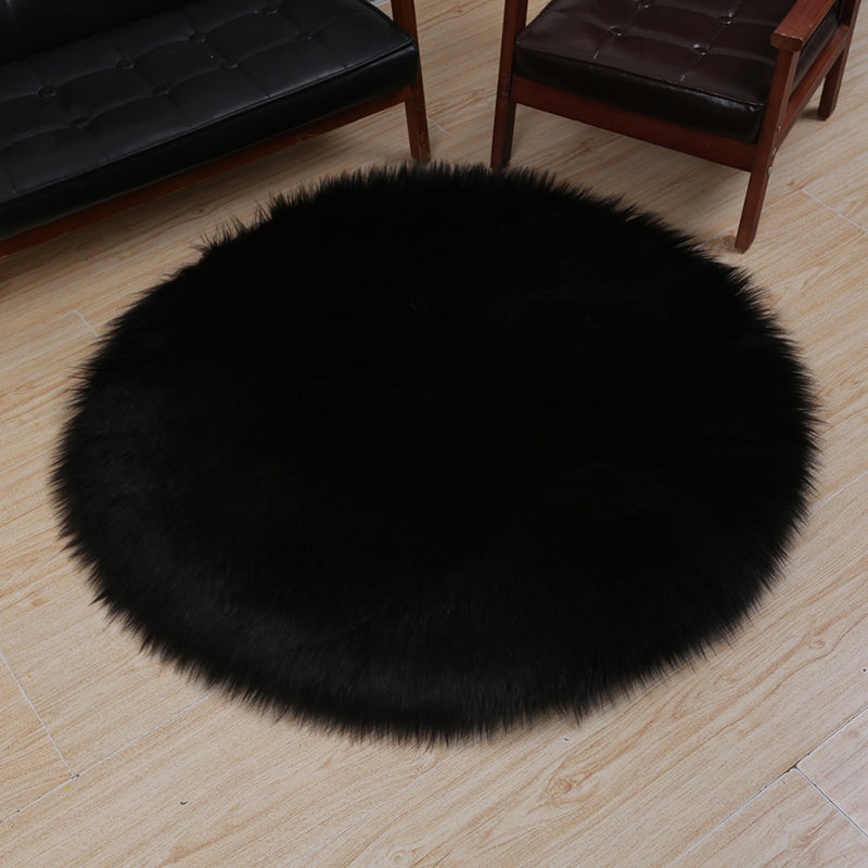 Simplicity Living Room Area Rug Solid Color Carpet Polyester Shag Rug with Non-Slip Backing