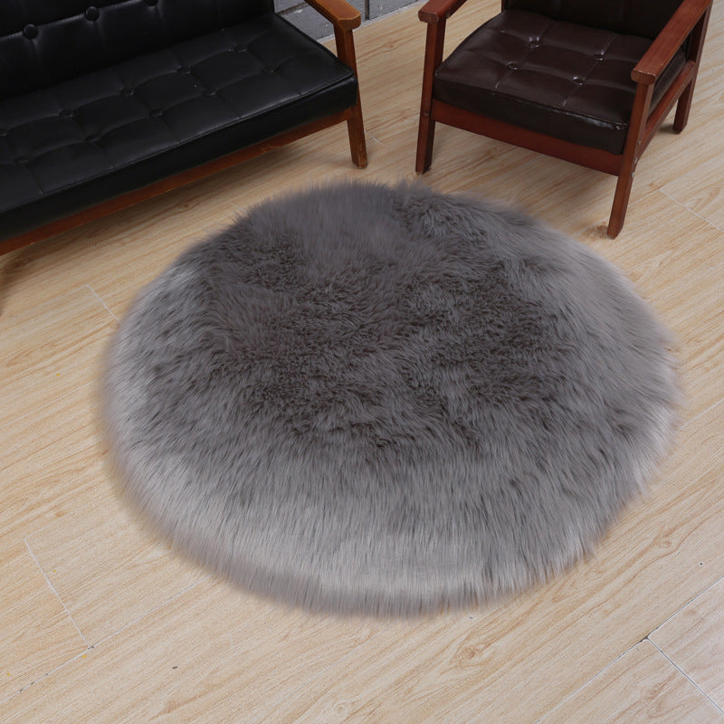 Simplicity Living Room Area Rug Solid Color Carpet Polyester Shag Rug with Non-Slip Backing