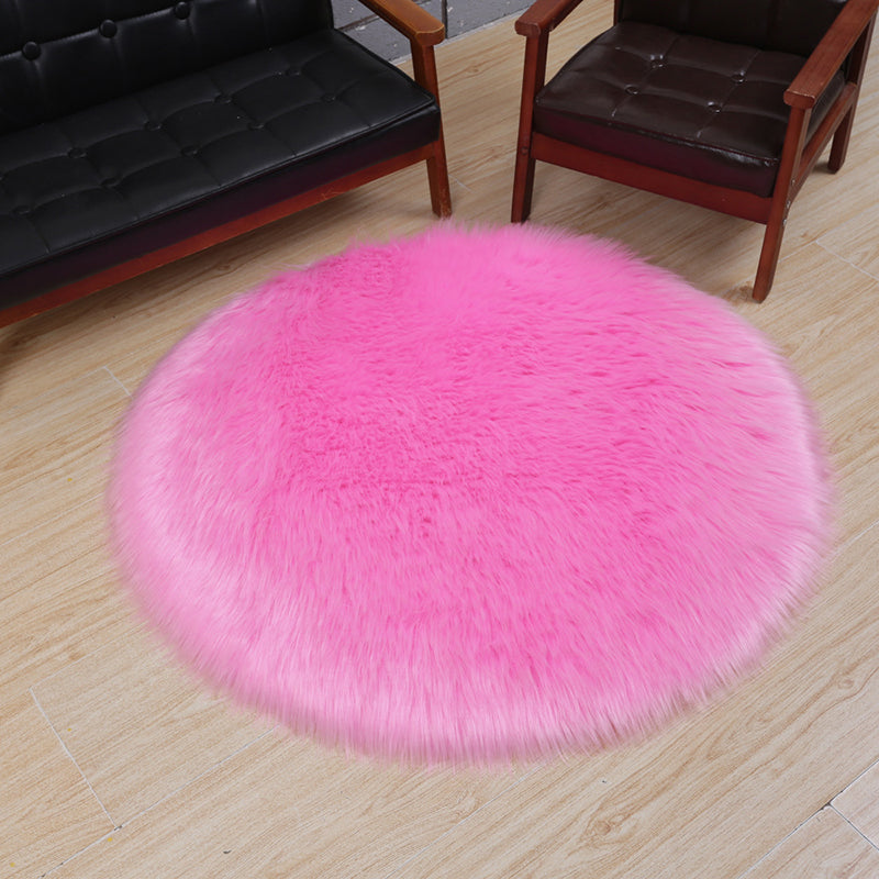 Simplicity Living Room Area Rug Solid Color Carpet Polyester Shag Rug with Non-Slip Backing