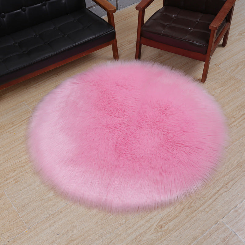 Simplicity Living Room Area Rug Solid Color Carpet Polyester Shag Rug with Non-Slip Backing