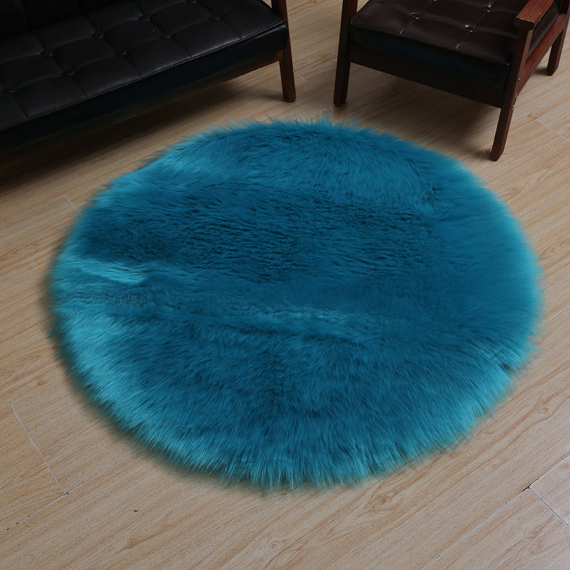 Simplicity Living Room Area Rug Solid Color Carpet Polyester Shag Rug with Non-Slip Backing