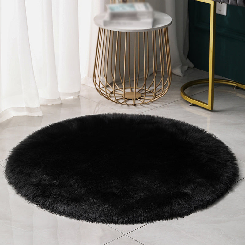 Round Modern Shag Carpet Solid Polyester Area Rug Non-Slip Backing Indoor Carpet for Living Room