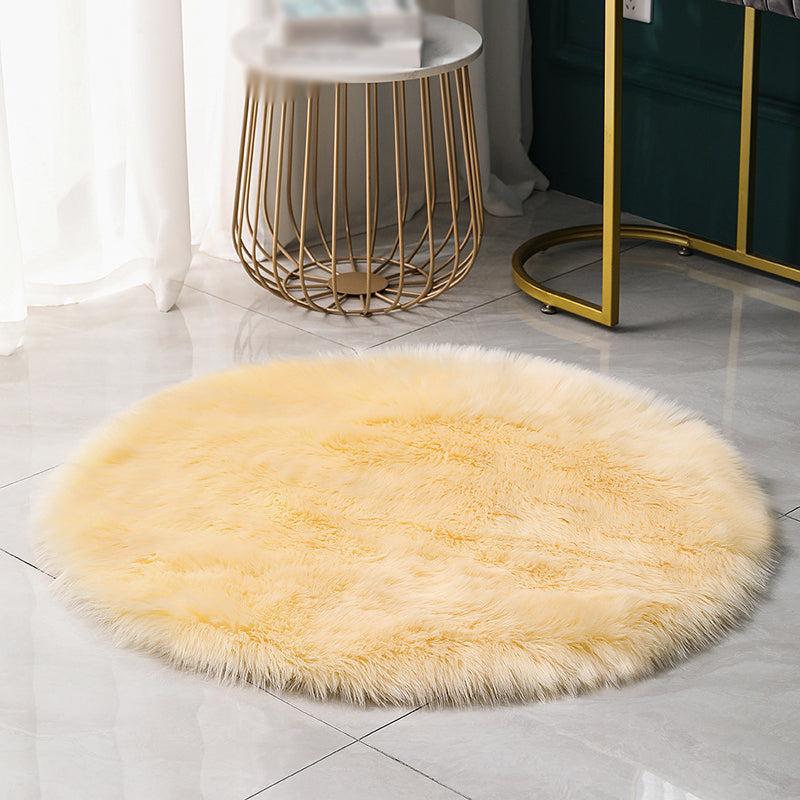 Round Modern Shag Carpet Solid Polyester Area Rug Non-Slip Backing Indoor Carpet for Living Room