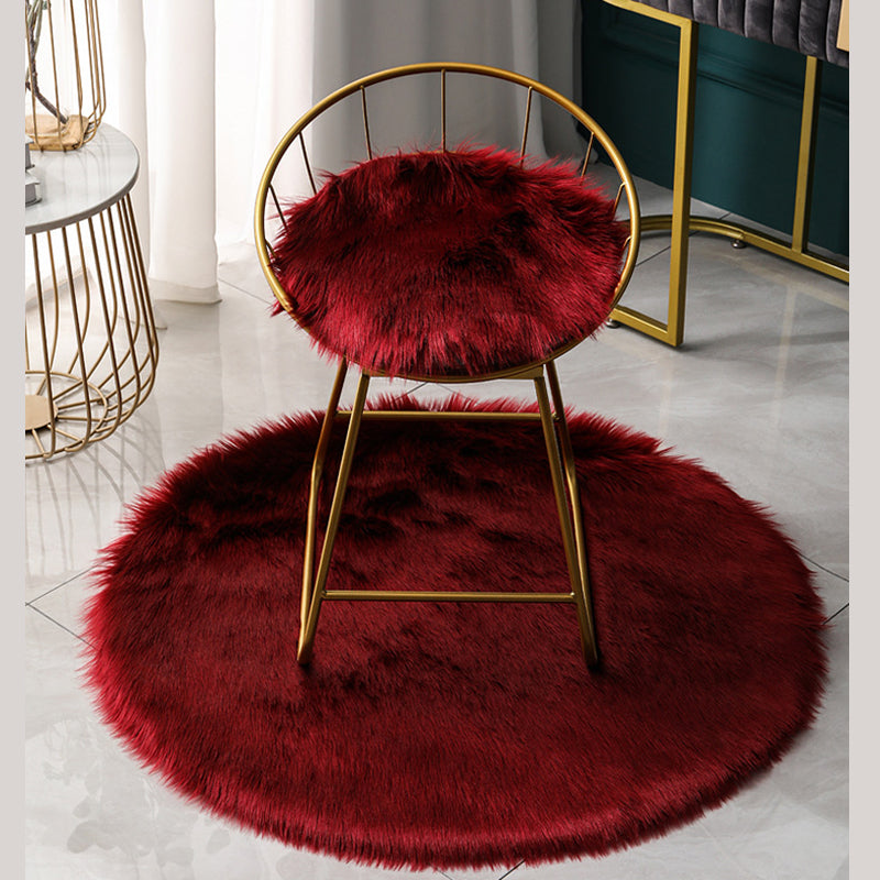 Round Modern Shag Carpet Solid Polyester Area Rug Non-Slip Backing Indoor Carpet for Living Room