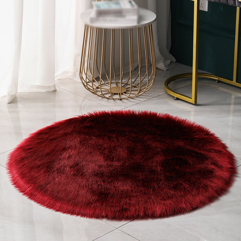 Round Modern Shag Carpet Solid Polyester Area Rug Non-Slip Backing Indoor Carpet for Living Room