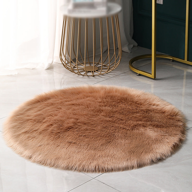 Round Modern Shag Carpet Solid Polyester Area Rug Non-Slip Backing Indoor Carpet for Living Room