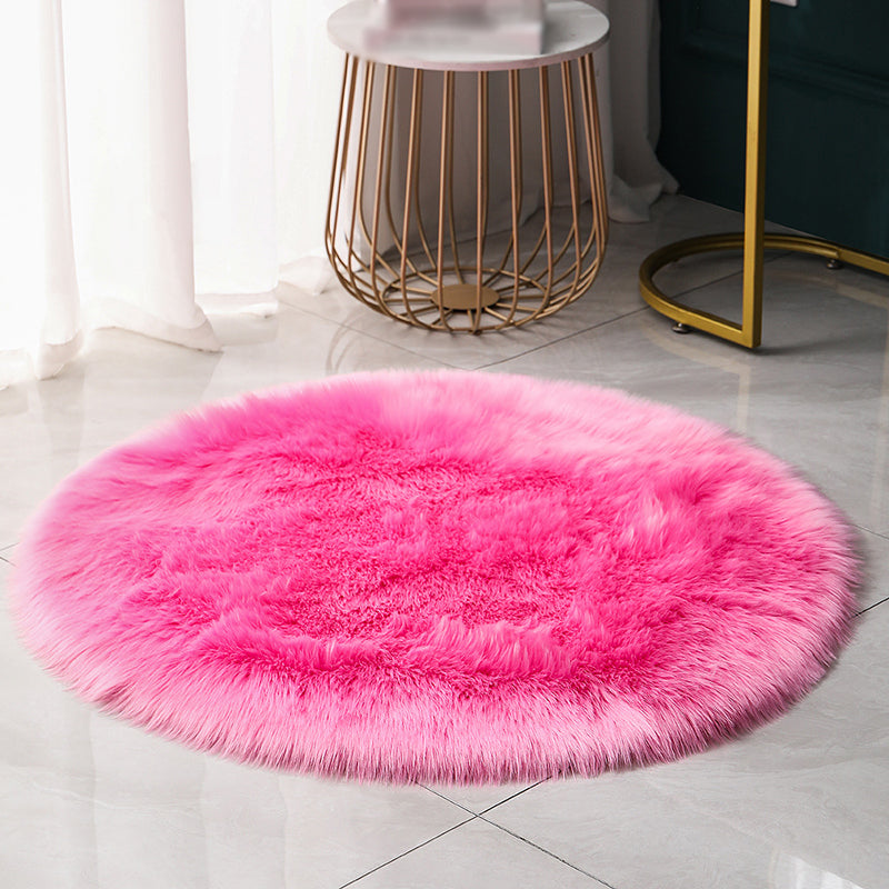 Round Casual Solid Shag Carpet Polyester Indoor Rug Non-Slip Backing Area Carpet for Home Decoration
