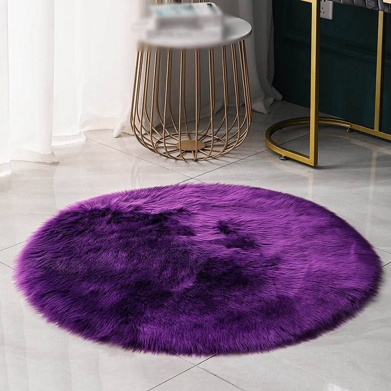 Round Casual Solid Shag Carpet Polyester Indoor Rug Non-Slip Backing Area Carpet for Home Decoration