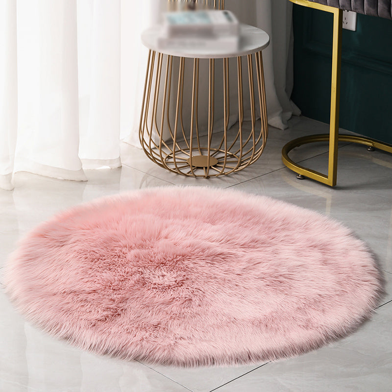 Round Casual Solid Shag Carpet Polyester Indoor Rug Non-Slip Backing Area Carpet for Home Decoration