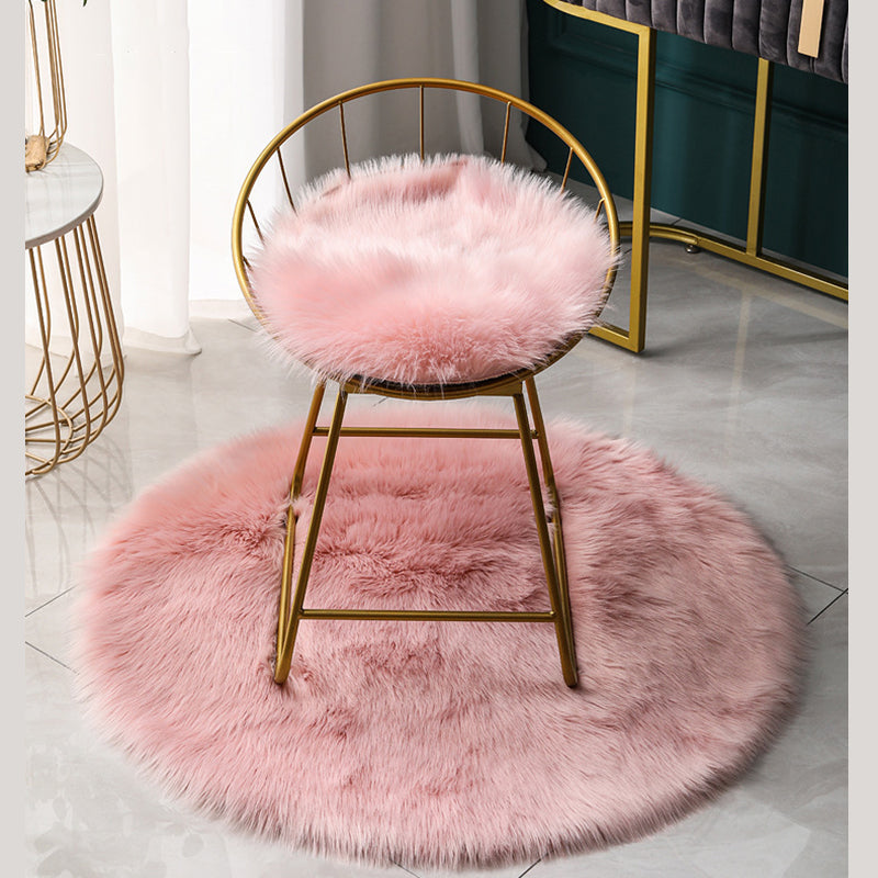 Round Casual Solid Shag Carpet Polyester Indoor Rug Non-Slip Backing Area Carpet for Home Decoration