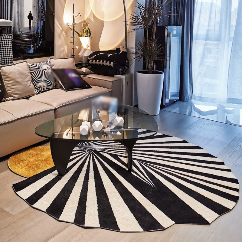 Black and White Abstract Indoor Carpet Polyester Casual Carpet Washable Area Carpet for Living Room