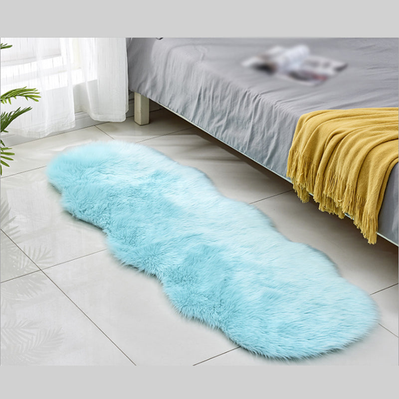 White Bedroom Plush Area Rug Polyester Area Carpet Solid Color Stain Resistant Rug