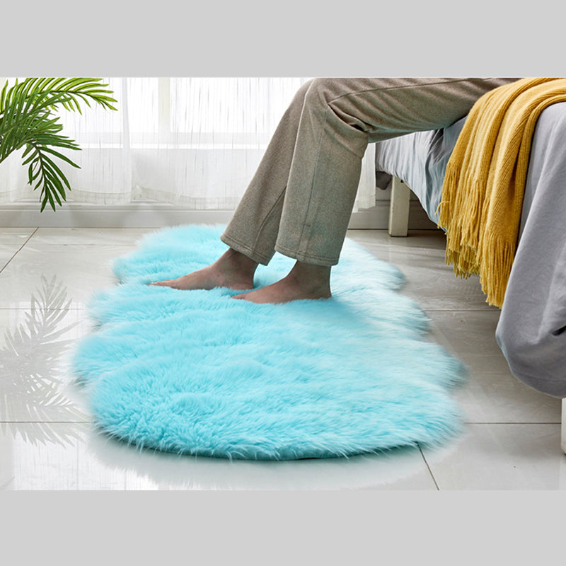 White Bedroom Plush Area Rug Polyester Area Carpet Solid Color Stain Resistant Rug