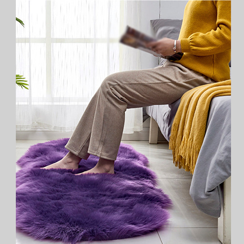 White Bedroom Plush Area Rug Polyester Area Carpet Solid Color Stain Resistant Rug