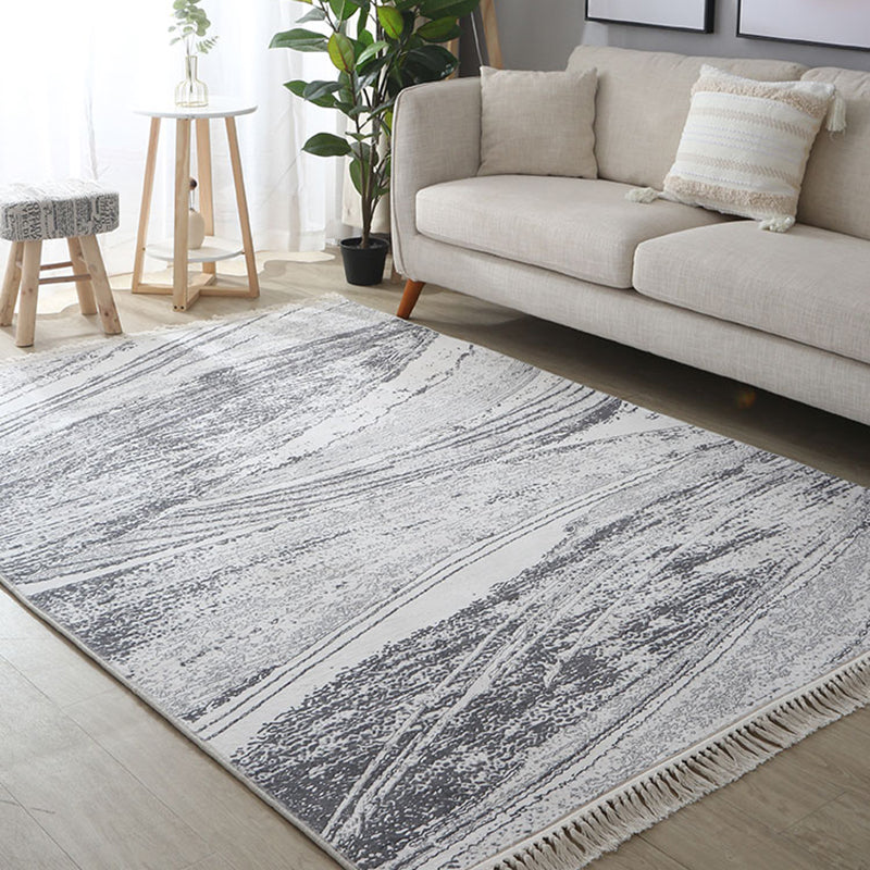 Grau abstrakter Musterbereich Teppich Polyester Randbereich Teppich Fleckenfest -Widerstand Teppich für Schlafzimmer