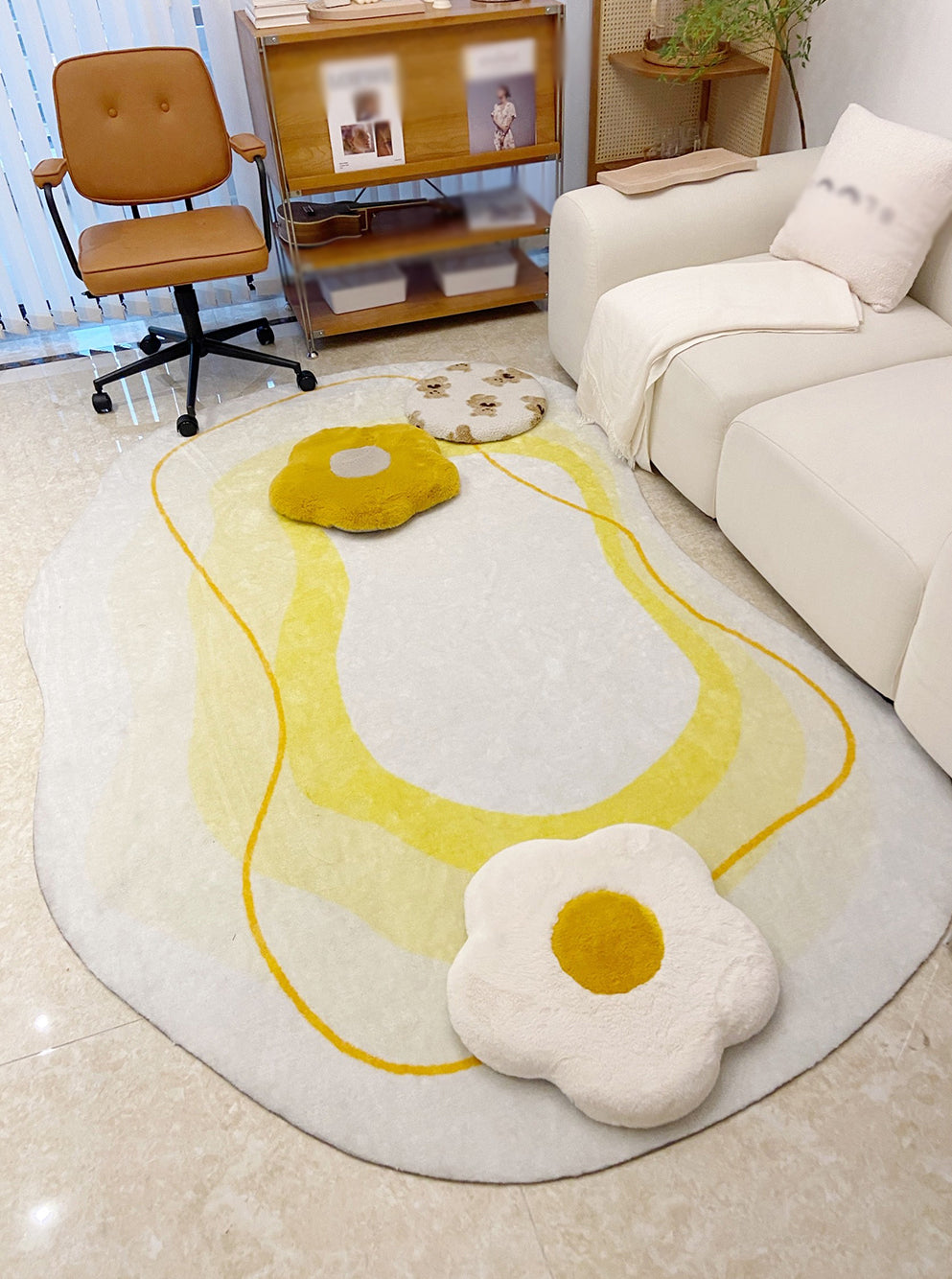 Blue Living Room Carpet Casual Abstract Indoor Carpet Polyester Anti-Split Rug