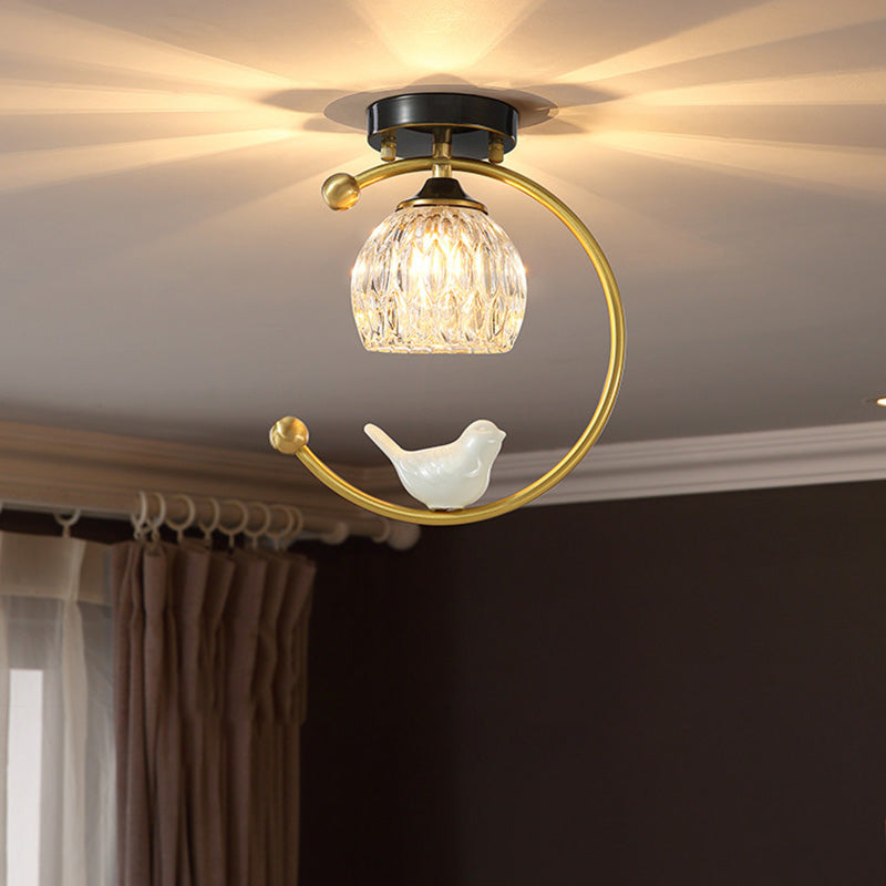 Plafonnier en cristal à abat-jour boule, style nordique, 1 ampoule, noir et or, plafonnier pour hall d'entrée