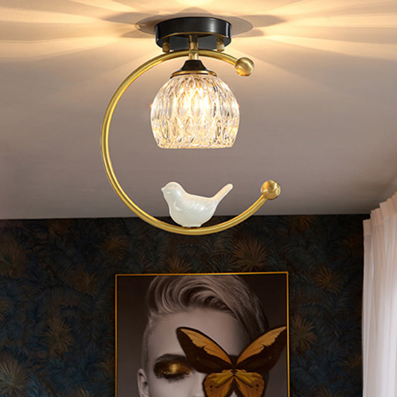 Plafonnier en cristal à abat-jour boule, style nordique, 1 ampoule, noir et or, plafonnier pour hall d'entrée