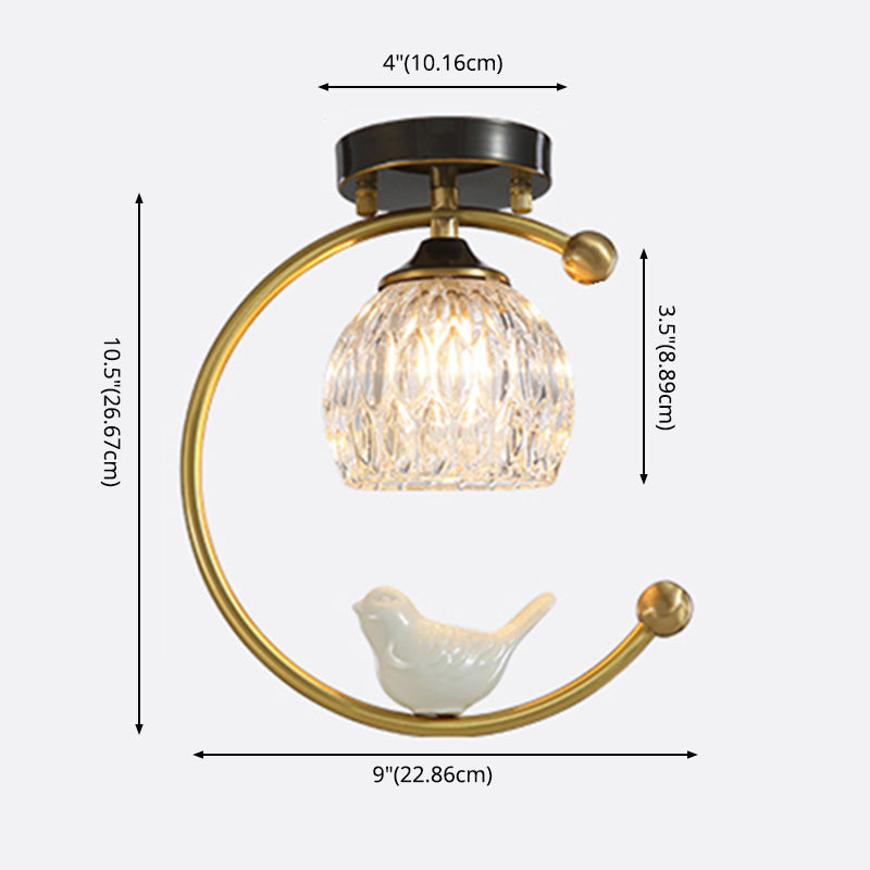 Plafonnier en cristal à abat-jour boule, style nordique, 1 ampoule, noir et or, plafonnier pour hall d'entrée