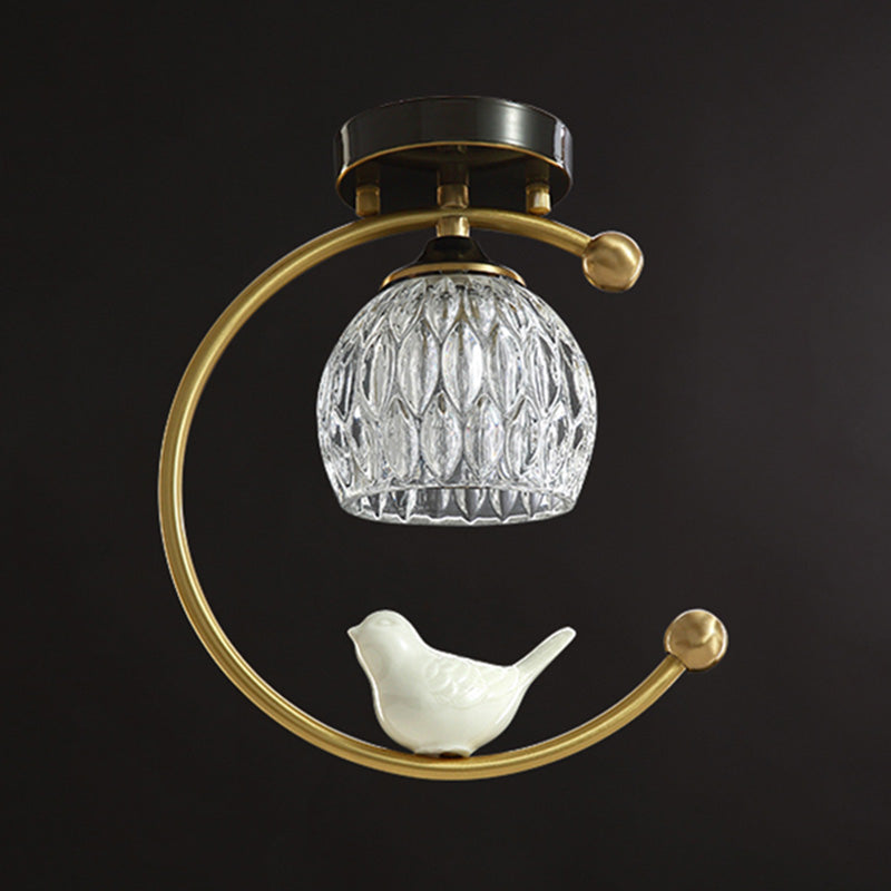 Plafonnier en cristal à abat-jour boule, style nordique, 1 ampoule, noir et or, plafonnier pour hall d'entrée