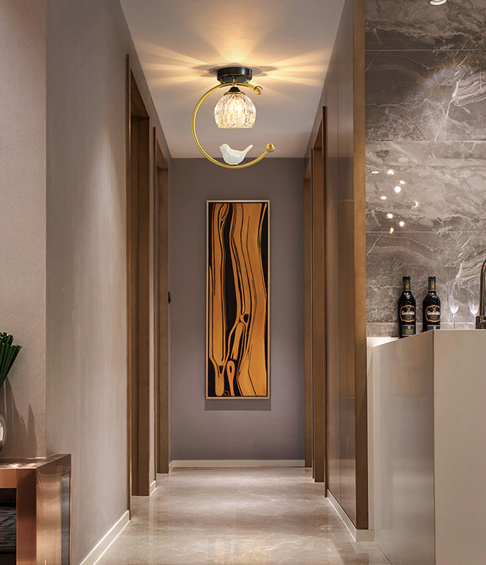 Plafonnier en cristal à abat-jour boule, style nordique, 1 ampoule, noir et or, plafonnier pour hall d'entrée