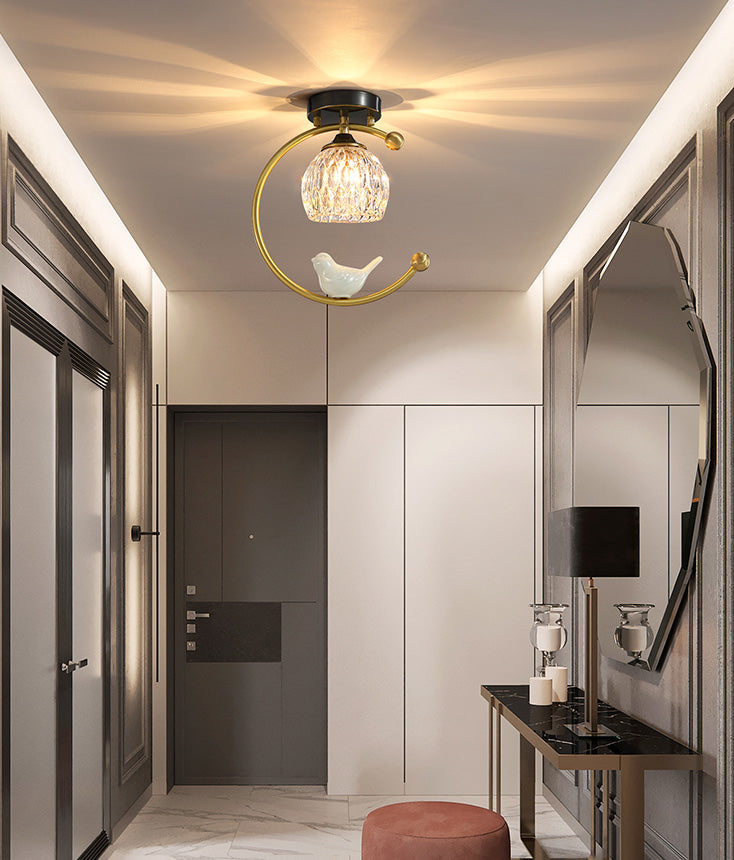 Plafonnier en cristal à abat-jour boule, style nordique, 1 ampoule, noir et or, plafonnier pour hall d'entrée