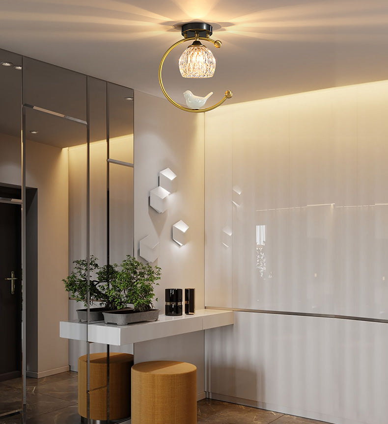 Plafonnier en cristal à abat-jour boule, style nordique, 1 ampoule, noir et or, plafonnier pour hall d'entrée