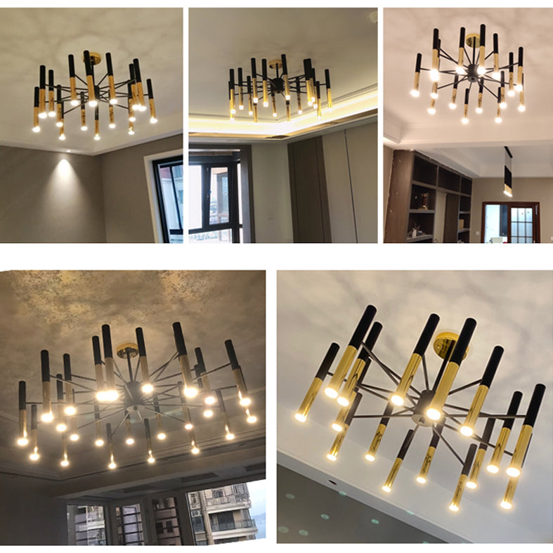 Metal Tubular Chandelier Modern Chandelier Light Fixtures Black Ceiling Hanging Light