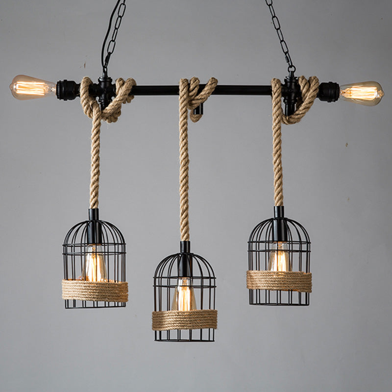 Birdcage Island Chandelier Lights Industrial Rope Chandelier Lighting Fixtures for Dining Table