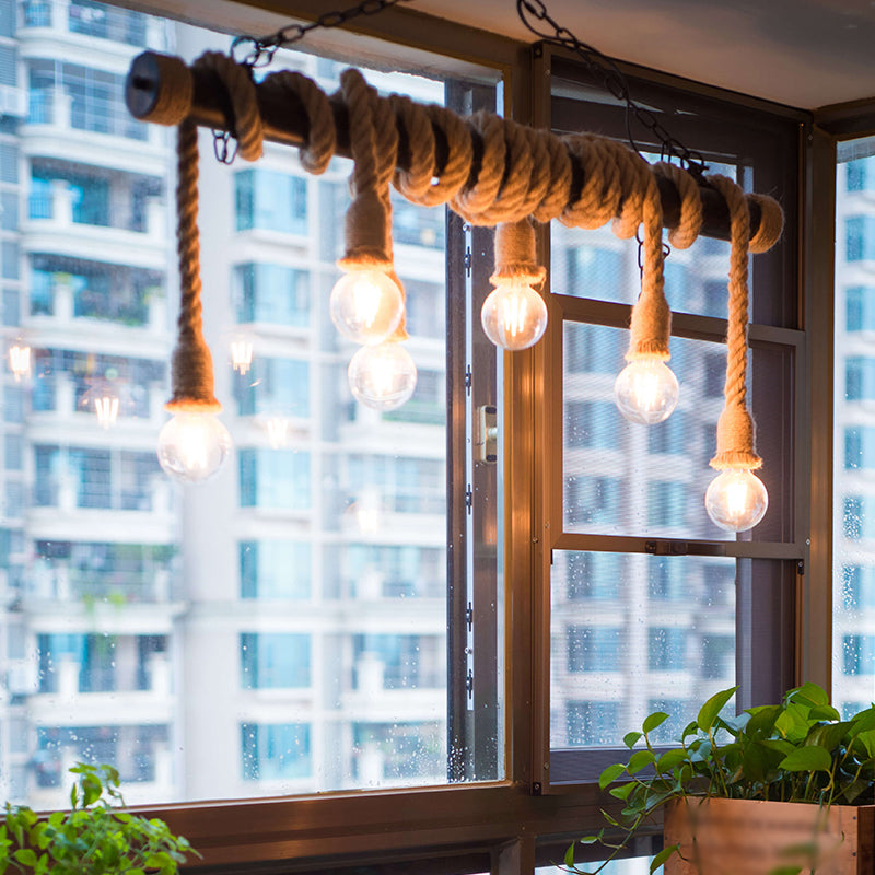 Exposed Bulb Island Chandelier Lights Industrial Rope Chandelier Lighting Fixtures for Dining Table