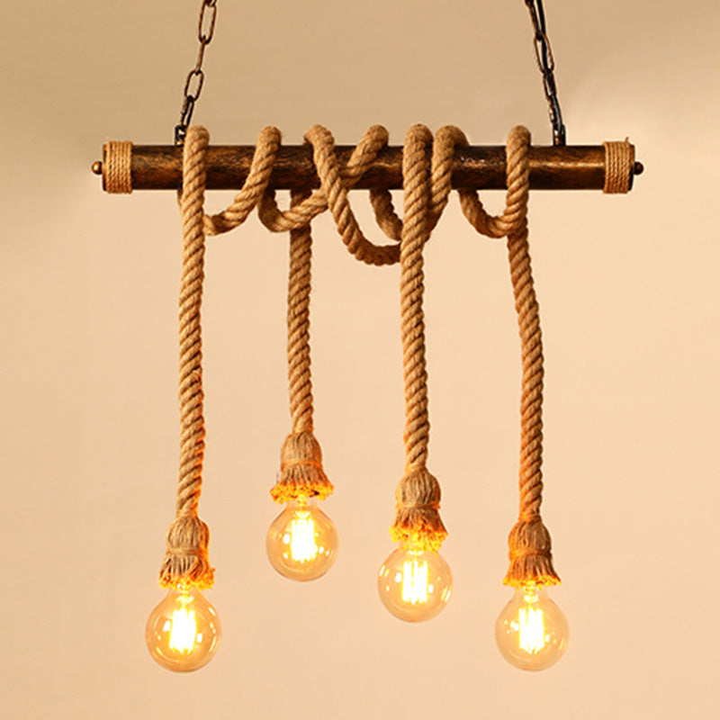 Exposed Bulb Island Chandelier Lights Industrial Rope Chandelier Lighting Fixtures for Dining Table
