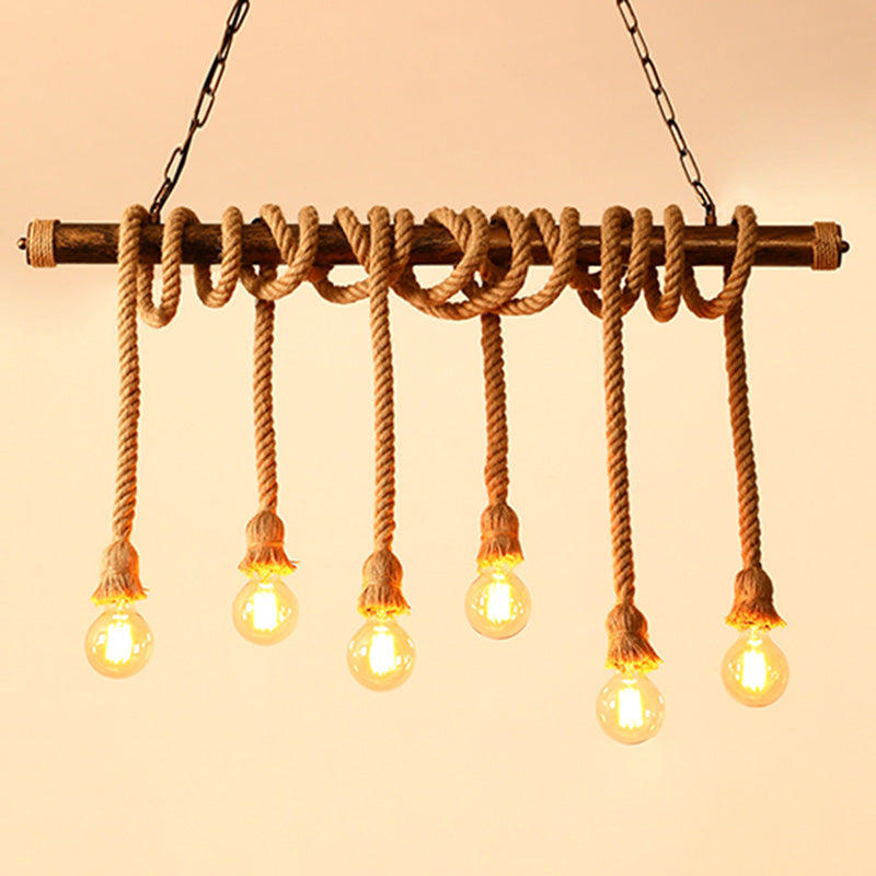 Exposed Bulb Island Chandelier Lights Industrial Rope Chandelier Lighting Fixtures for Dining Table