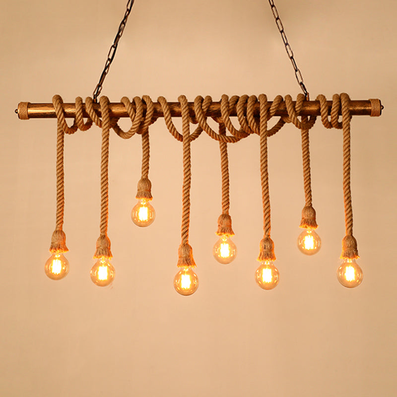 Exposed Bulb Island Chandelier Lights Industrial Rope Chandelier Lighting Fixtures for Dining Table