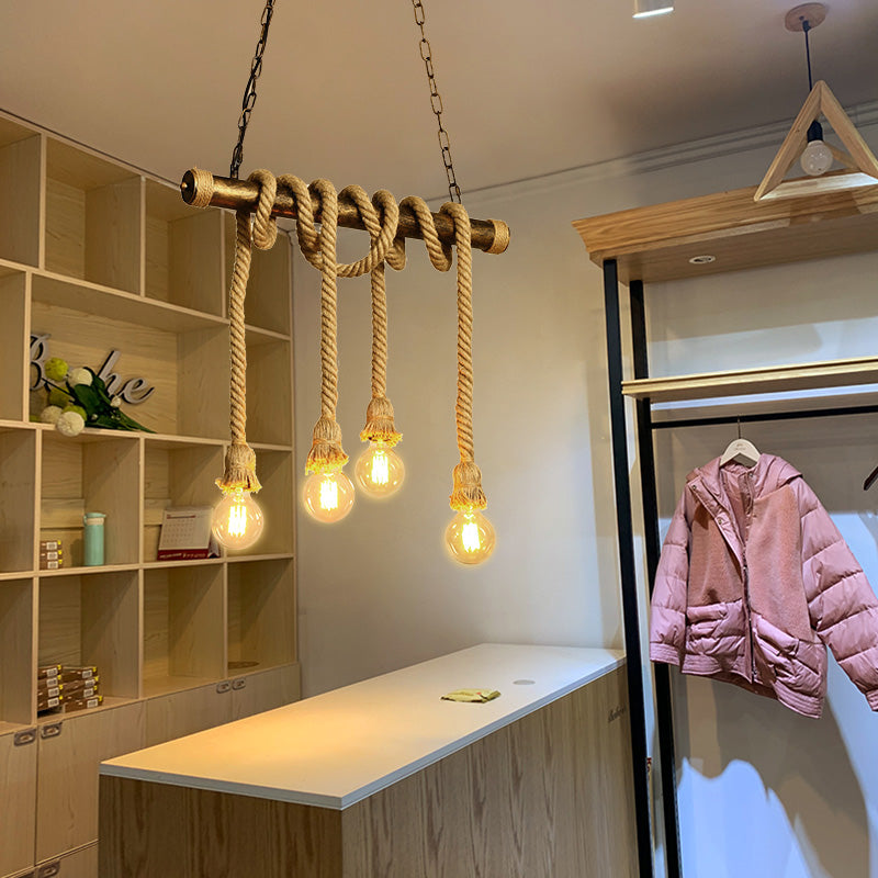 Exposed Bulb Island Chandelier Lights Industrial Rope Chandelier Lighting Fixtures for Dining Table