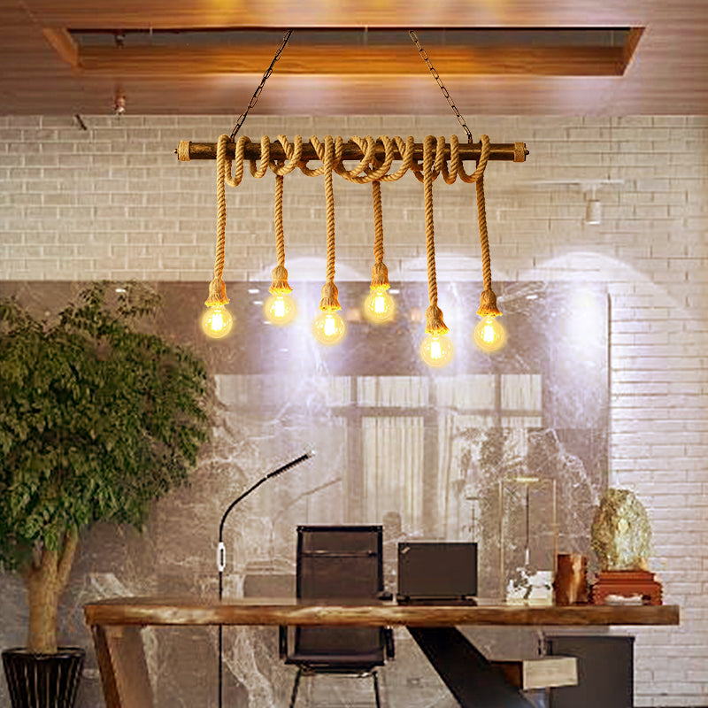 Exposed Bulb Island Chandelier Lights Industrial Rope Chandelier Lighting Fixtures for Dining Table