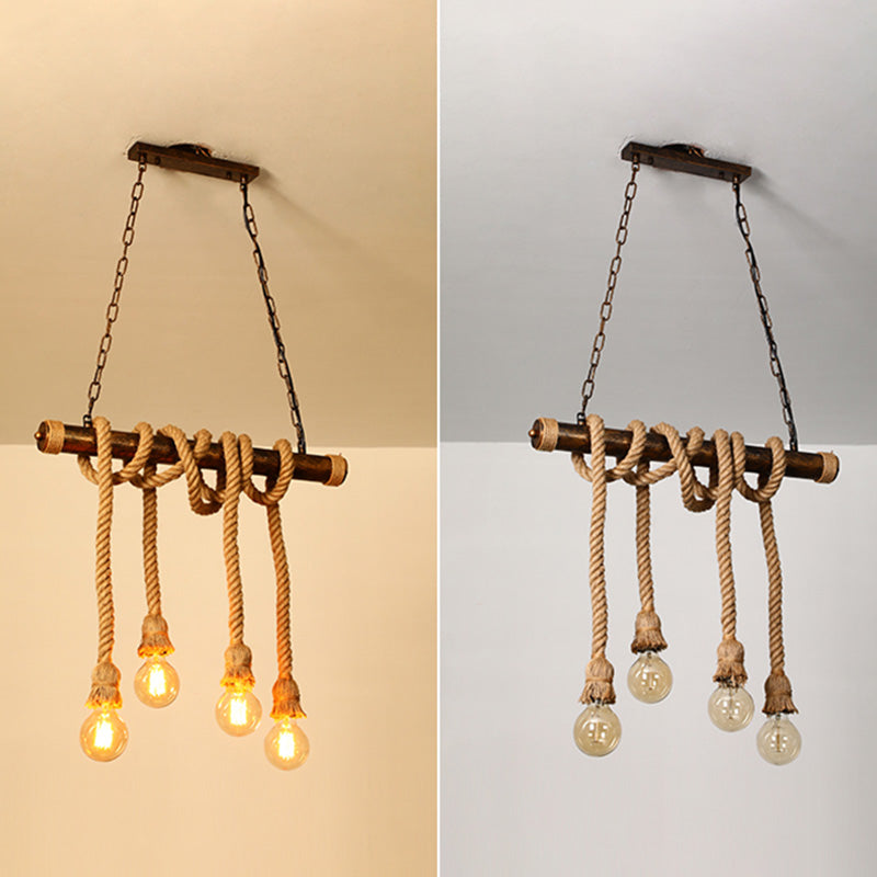 Exposed Bulb Island Chandelier Lights Industrial Rope Chandelier Lighting Fixtures for Dining Table
