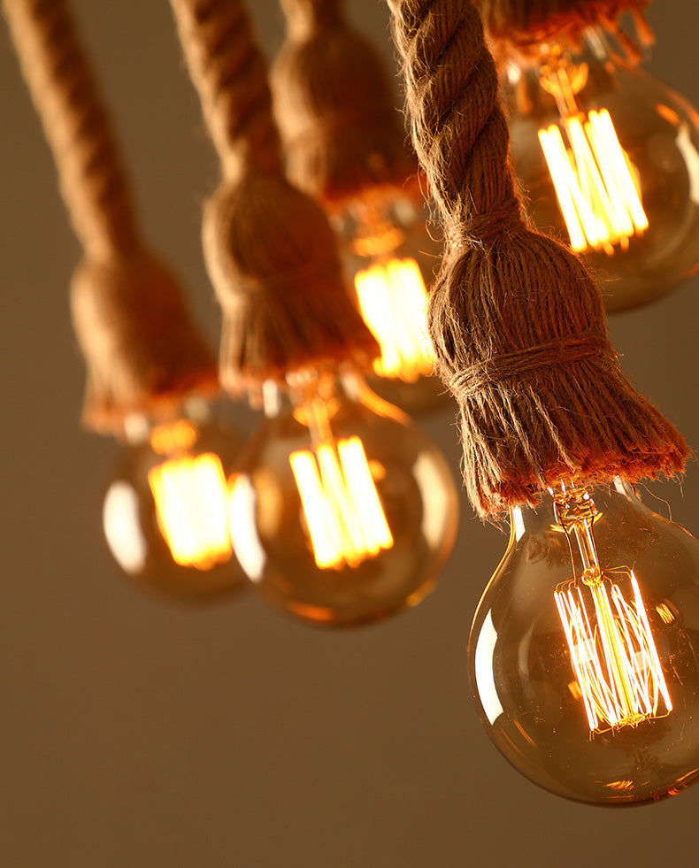 Exposed Bulb Island Chandelier Lights Industrial Rope Chandelier Lighting Fixtures for Dining Table