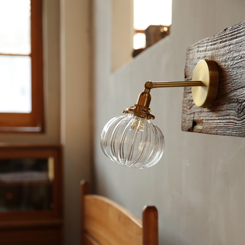 Pumpkin Wall Sconce Lighting Modern-Style Glass Bedroom Wall Lighting Fixture in Clear