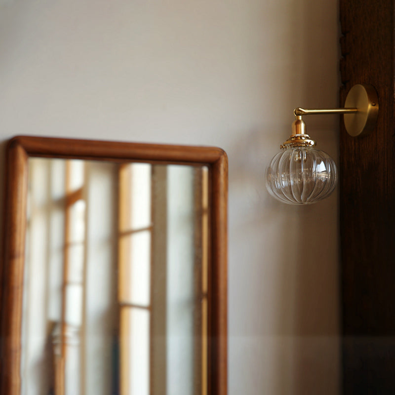 Pumpkin Wall Sconce Lighting Modern-Style Glass Bedroom Wall Lighting Fixture in Clear