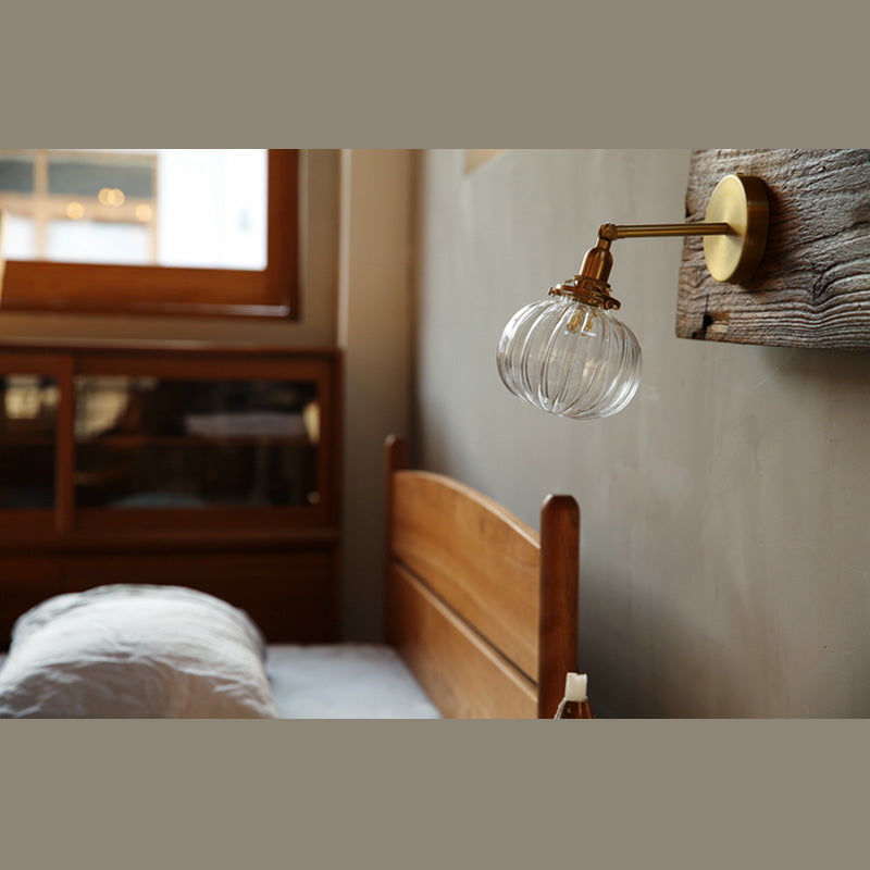 Pumpkin Wall Sconce Lighting Modern-Style Glass Bedroom Wall Lighting Fixture in Clear