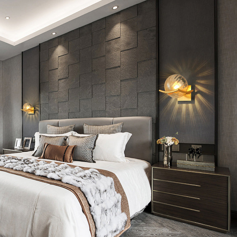 Spherical Bedroom Wall Light Sconce Glass Contemporary Style Sconce Light Fixture