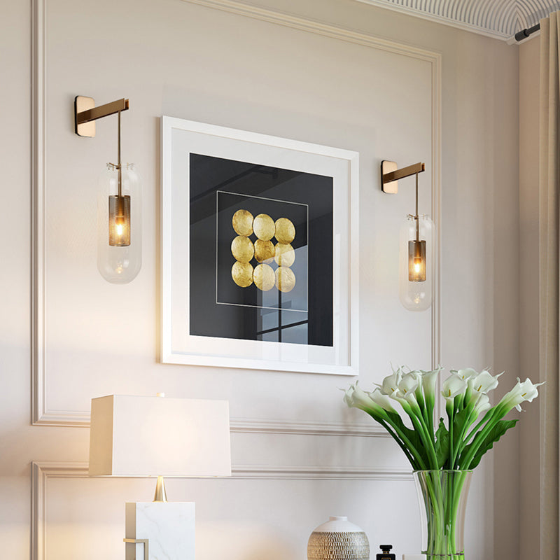 Shaded Living Room Wall Sconce Lighting Glass Minimalist Style Sconce Light Fixture